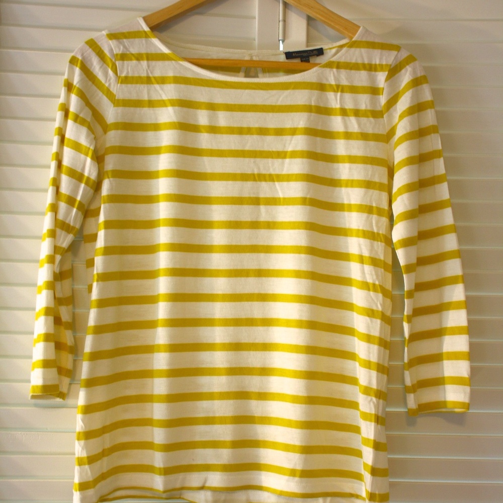 Massimo Dutti Yellow Striped 3/4 Sleeve Shirt